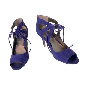 Audrey Brooke Blue Suede Strappy Heels with front ties. Size 10